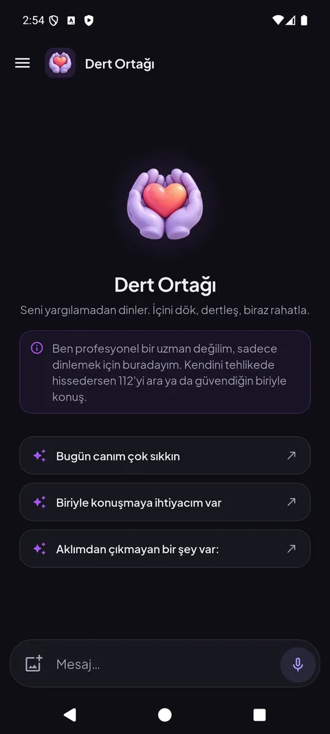 Uzman olmadığını ve krizde 112'nin aranmasını hatırlatan notla Dert Ortağı sohbeti
