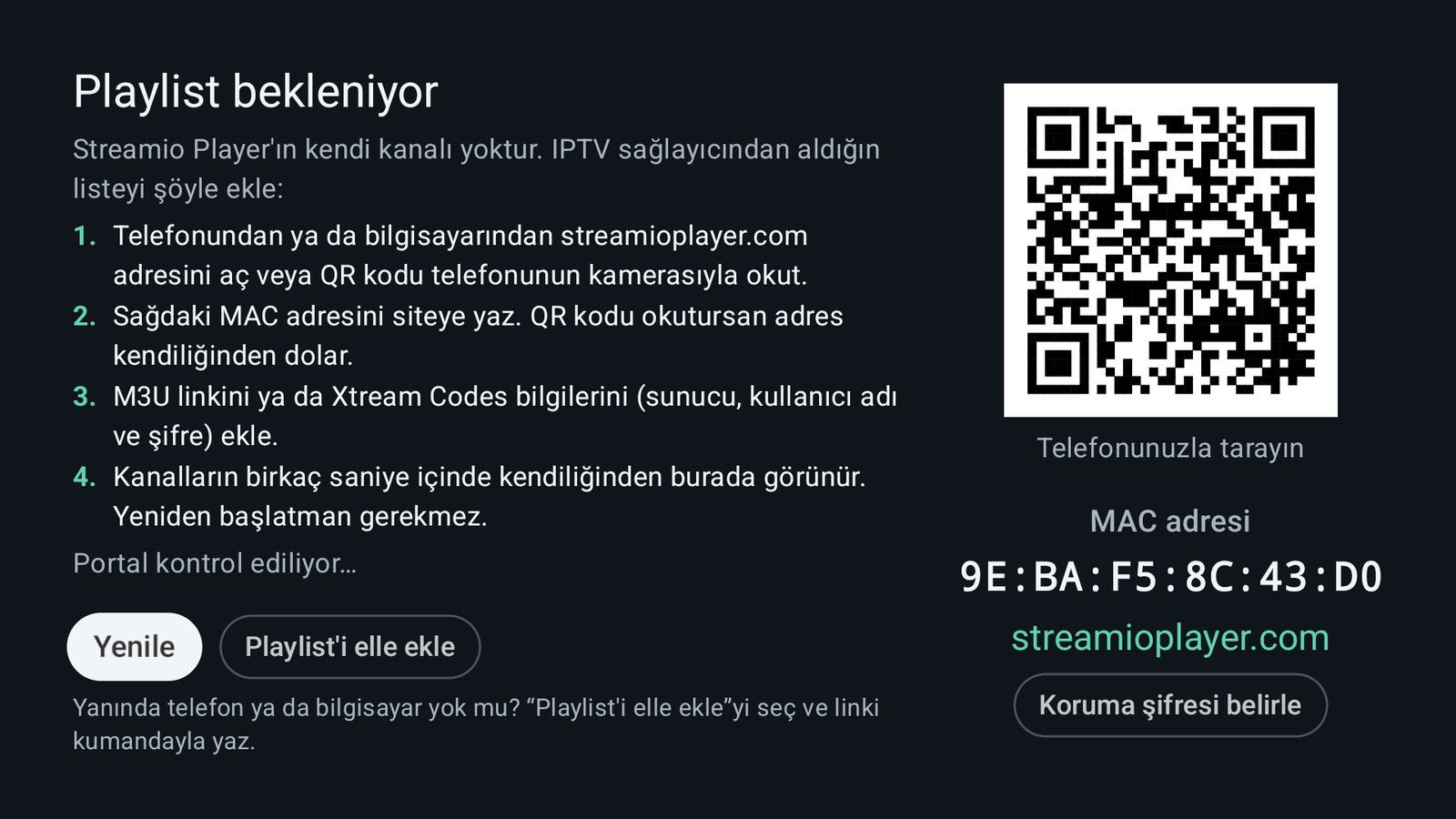 İlk açılış: adım adım kurulum, cihazın MAC adresi ve QR kod